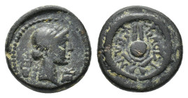 Phrygia, Laodicea ad Lycum. Pseudo-autonomous, time of Tiberius (14-37). Æ (15mm, 4.08g). Pythes Pythou, magistrate. Laureate and draped bust of Apoll...