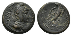 Phrygia, Laodicea ad Lycum. Pseudo-autonomous, time of Tiberius (14-37). Dioskourides, magistrate. Laureate and draped bust of Mên r., wearing Phrygia...