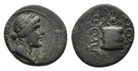 Phrygia, Laodicea ad Lycum. Time of Tiberius (14-37). Æ (14mm, 2.96g). Pythes Pythou, magistrate. Laureate and draped bust of Apollo r.; lyre before. ...