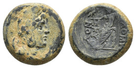 Phrygia, Philomelion, late 2nd-1st century BC. Æ (19mm, 9.75g). Skythino-, magistrate. Laureate and draped bust of Mên r., wearing Phrygian cap, resti...