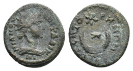 Phrygia, Stectorium. Pseudo-autonomous. Time of Marcus Aurelius (161-180). Æ (15mm, 2.35g). Fl. Likinnianos, magistrate. Radiate bust of Helios r. R/ ...