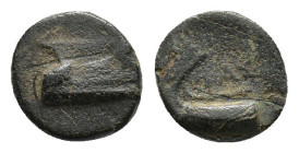 Lycia, Phaselis, c. 250-221/0 BC. Æ (10mm, 1.21g). Prow of a galley r. R/ Stern of galley r. SNG Copenhagen 123. Near VF