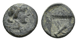 Lycian League, Masikytes, c. 30-27 BC. Æ (10mm, 1.30g). Laureate head of Artemis r. R/ Crossed bow and quiver within incuse square and dotted border. ...