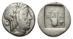 Lycian League, Masikytes, c. 27-20 BC. AR Hemidrachm (14mm, 1.45g). Laureate head of Apollo r. R/ Kithara; tripod to r.; all in incuse square. RPC I 3...
