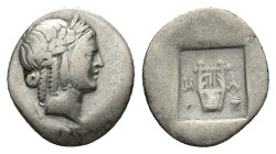 Lycian League, Masikytes, c. 27-20 BC. AR Hemidrachm (15mm, 1.71g). Laureate head of Apollo r. R/ Kithara; tripod to r.; all in incuse square. RPC I 3...