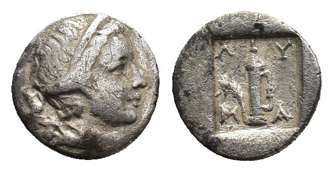 Lycian League, Masikytes, c. 27-20 BC. AR Quarter Drachm (11mm, 0.76g). Draped b...