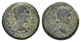 Augustus (27 BC-AD 14) with Julia Augusta (Livia). Caria, Antioch ad Maeandrum. Æ (18mm, 4.96g). Laureate head of Augustus r. R/ Draped bust of Livia ...