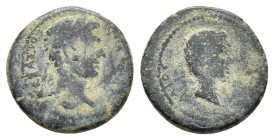 Augustus (27 BC-AD 14) with Gaius (Caesar). Caria, Antioch ad Maeandrum. Æ (17mm, 3.62g). Laureate head of Augustus r. R/ Bare head of Gaius r. RPC I ...