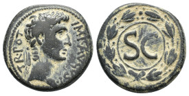 Augustus (27 BC-AD 14). Seleucis and Pieria, Antioch. Æ (27mm, 17.10g). Laureate head r. R/ SC within wreath. McAlee 206b; RPC I 4247a. Cleaning marks...