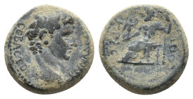 Tiberius (14-37). Phrygia, Synnada. Æ (18mm, 5.76g). Krassos, magistrate. Bare head r. R/ Zeus seated, l., with Nike and sceptre. RPC I 3183 (4 specim...