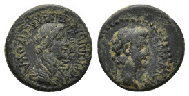 Germanicus with Agrippina Senior (died AD 19 and AD 33 respectively). Phrygia, Aezanis. Æ (17mm, 3.45g). Lollios Klassikos, magistrate. Laureate head ...