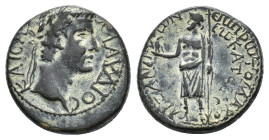 Claudius (41-54). Phrygia, Aezanis. Æ (19mm, 5.22g). Ti. Socrates Eudoxos, magistrate. Laureate head r. R/ Zeus standing l., holding eagle and sceptre...