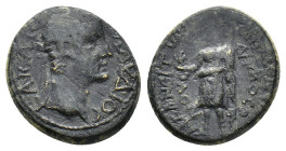 Claudius (41-54). Phrygia, Aezanis. Æ (18mm, 4.25g). Menelaos Demosthenes, magistrate. Laureate head r. R/ Zeus standing l., holding eagle and sceptre...
