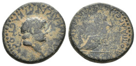 Nero with Poppaea (54-68). Lycaonia, Iconium. Æ (27mm, 15.41g). Laureate head of Nero r. R/ Poppaea seated l., holding poppy and sceptre. RPC I 3544. ...