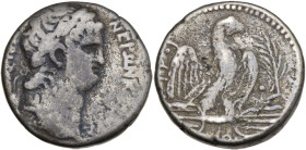 Nero (54-68). Seleucis and Pieria, Antioch. AR Tetradrachm (23mm, 14.57g). Dated RY 9 and year 111 of the Caesarean Era (AD 62/3). Laureate bust r., w...