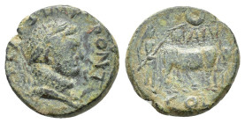 Titus (79-81). Pisidia, Antioch. Æ (19mm, 6.13g). Laureate head r. R/ Founder plowing r.; crescent above. RPC II 1605; SNG BnF 1076-7. Good Fine