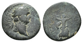 Domitian (81-96). Pamphylia, Perge. Æ (19mm, 5.00g). Laureate head r. R/ Artemis, with bow and torch in raised hands, running r.; crescent above. RPC ...