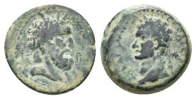 Domitian (81-96). Cilicia, Anazarbus. Æ Hemiassarion (18mm, 4.48g). CY 112 (AD 93/4). Laureate head l. R/ Laureate bust of Zeus r., drapery on l. shou...