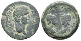 Domitian (81-96). Cilicia, Flaviopolis-Flavias. Æ (28mm, 12.88g). Dated CY 17 (89/90). Laureate head of Domitian r. R/ Draped busts of the Dioscuri, e...