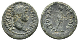 Trajan (98-117). Lydia, Hierocaesarea. Æ (21mm, 5.67g). Laureate head r. R/ Artemis Persica, wearing short chiton and boots, standing r., drawing arro...