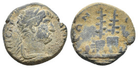 Hadrian (117-138). Pisidia, Selge. Æ (22mm, 8.24g). Laureate, draped and cuirassed bust r. R/ Large quadrangular base on which two styrax-trees in box...