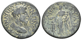 Marcus Aurelius (161-180). Lydia, Philadelphia. Æ (31mm, 12.14g). Laureate and cuirassed bust r. R/ Boule standing, facing, head, l., holding patera o...