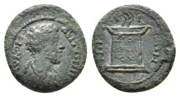 Commodus (177-192). Bithynia, Nicaea. Æ (17mm, 2.92g). AV KOMO ANT[…], Bareheaded and draped bust r. R/ NIKAIEΩN, Inscribed fire altar. RPC IV online ...