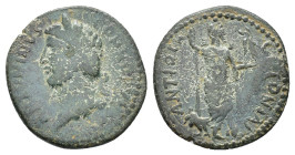 Commodus (177-192). Pisidia, Antioch. Æ (21mm, 5.34g). Laureate head l. R/ Mên standing r., with foot on bucranium, holding sceptre and crowning Nike;...