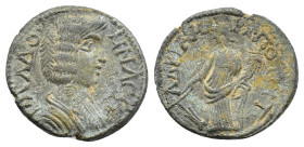 Julia Domna (Augusta, 193-217). Phrygia, Hadrianopolis-Sebaste. Æ (21mm, 4.98g). Draped bust r. R/ Tyche standing l., holding rudder and cornucopia. S...