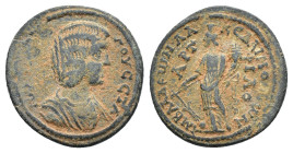 Julia Domna (Augusta, 193-217). Pisidia, Amblada. Æ (21mm, 5.18g). Draped bust r. R/ Tyche standing l., holding rudder in and cornucopiae. Unpublished...