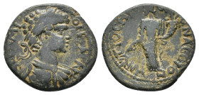 Caracalla (198-217). Pisidia, Antioch. Æ (22mm, 5.50g). Laureate, draped and cuirassed bust r. R/ Tyche of Antioch standing l., holding branch and cor...