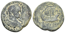 Caracalla (198-217). Cilicia, Tarsus. Æ (33mm, 17.43g). Laureate, draped and cuirassed bust r. R/ Galley r. with full sail l. SNG BnF 1508. Good Fine