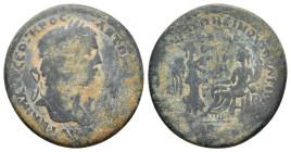 Caracalla (198-217). Uncertain mint. Æ (32mm, 16.17g). Laureate head r. R/ Nike standing r. before Tyche seated l., holding cornucopia. Fine