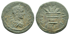 Severus Alexander (222-235). Cappadocia, Caesarea. Æ (22mm, 8.11g), year 3 (223/4). Laureate, draped and cuirassed bust r. R/ Basket containing four c...