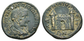 Gordian III (238-244). Thrace, Hadrianopolis. Æ (26mm, 11.41g). Laureate, draped and cuirassed bust r. R/ City gate with two towers. RPC VII.2 695. Ne...