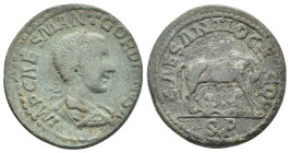 Gordian III (238-244). Pisidia, Antioch. Æ (33mm, 26.32g). Laureate, draped and cuirassed bust r. R/ She-wolf standing r., suckling the twins Romulus ...