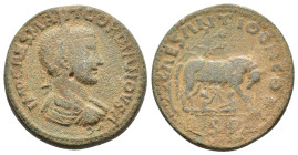 Gordian III (238-244). Pisidia, Antioch. Æ (33mm, 26.17g). Laureate, draped and cuirassed bust r. R/ She-wolf standing r., suckling the twins Romulus ...