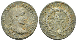 Philip I (244-249). Pamphylia, Aspendus. Æ (28mm, 12.27g). Laureate, draped and cuirassed bust r. R/ Legend in three lines within wreath. RPC VIII onl...