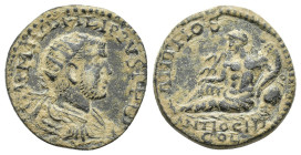 Philip I (244-249). Pisidia, Antioch. Æ (25mm, 11.02g). Radiate, draped and cuirassed bust r., seen from behind. R/ River god Anthios reclining l., ho...