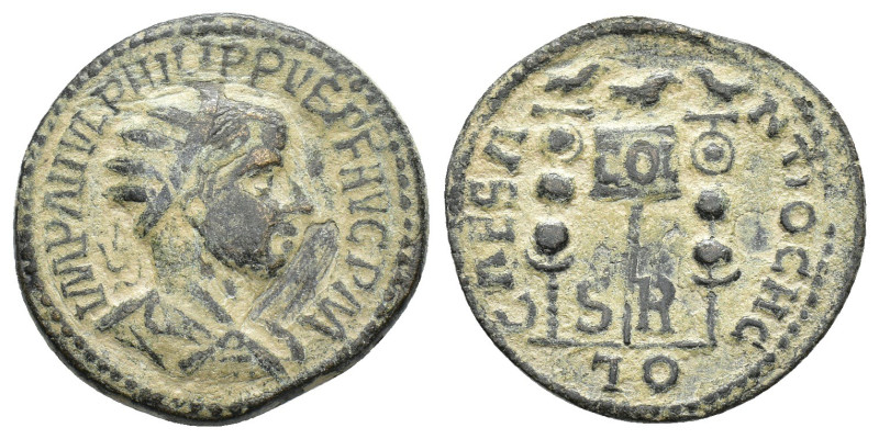 Philip II (247-249). Pisidia, Antioch. Æ (27mm, 9.98g). Radiate, draped and cuir...