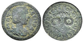 Otacilia Severa (Augusta, 244-249). Phrygia, Hierapolis in alliance with Ephesus. Æ (24.5mm, 5.18g). Draped bust r. R/ Two wreaths, containing the let...