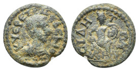 Herennius Etruscus (Caesar, 249-251). Pamphylia, Side. Æ (17mm, 2.99g). Bare-headed, draped and cuirassed bust r. R/ Hephaestus seated r., holding ham...