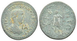 Valerian I (253-260). Cilicia, Lyrbe. Æ 11 Assaria (30mm, 14.38g). Laureate, draped and cuirassed bust r.; IA (mark of value) before. R/ Apollo Sidete...