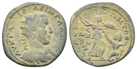 Gallienus (253-268). Cilicia, Seleucia ad Calycadnum. Æ (28mm, 12.96g). Radiate, draped and cuirassed bust r. R/ Athena standing r., holding shield an...