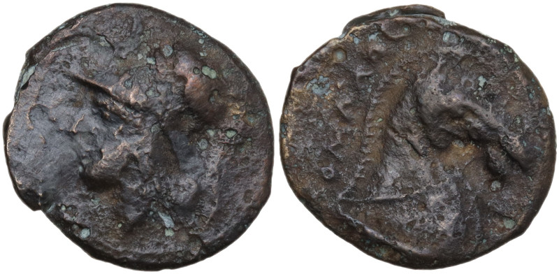 Roman Republican, Anonymous, Rome, c. 260 BC. Æ (17mm, 2.99g). ROMAAAC, Helmeted...