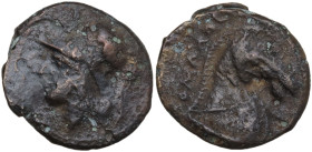 Roman Republican, Anonymous, Rome, c. 260 BC. Æ (17mm, 2.99g). ROMAAAC, Helmeted head of Minerva l. R/ Head of bridled horse r. Crawford 17/1a; HNItal...