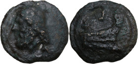 Anonymous, Rome, c. 225-217 BC. Cast Æ Semis (50mm, 132g). Laureate head of Saturn l. on raised disk. R/ Prow r. on raised disk. Vecchi, ICC 76; Crawf...