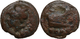 Anonymous, Rome, 225-217 BC. Cast Æ Triens (44mm, 85.53g). Helmeted head of Minerva or Mars l. on a raised disk. R/ Prow of galley r. on a raised disk...