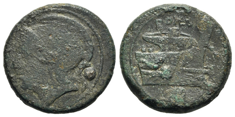 Anonymous, Rome, c. 217-215 BC. Æ Uncia (25mm, 12.37g, 12h). Helmeted head of Ro...