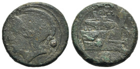 Anonymous, Rome, c. 217-215 BC. Æ Uncia (25mm, 12.37g, 12h). Helmeted head of Roma l. R/ Prow of galley r. Crawford 38/6; RBW 98-9. Fine